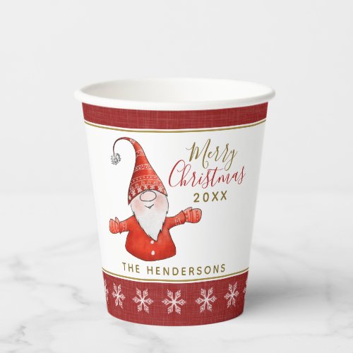 Cute Gnome Personalized Red White Christmas Party Paper Cups