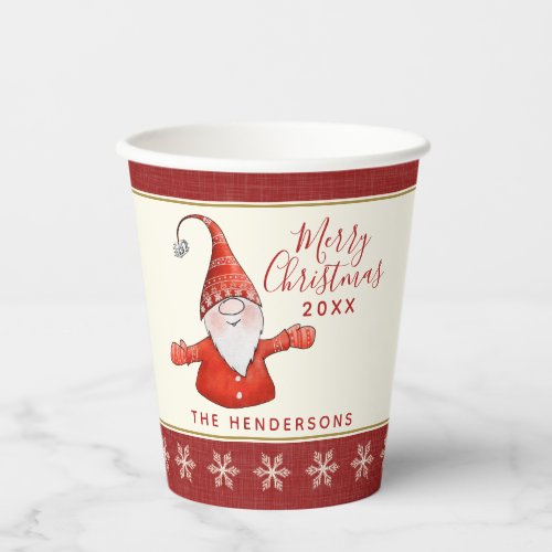 Cute Gnome Personalized Red Yellow Christmas Party Paper Cups