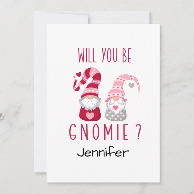 Cute Gnome Personalized Romanitic Valentine Holiday Card (Front)