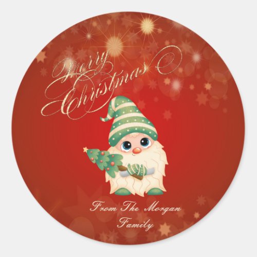 Cute Gnome Pine Tree Red Christmas Classic Round Sticker