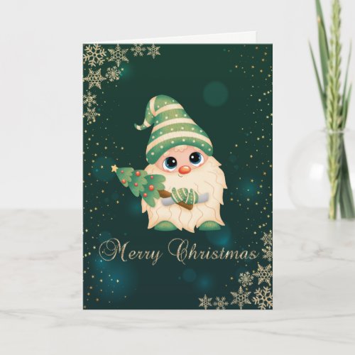 Cute Gnome PineTreeSnowflakes Holiday Card