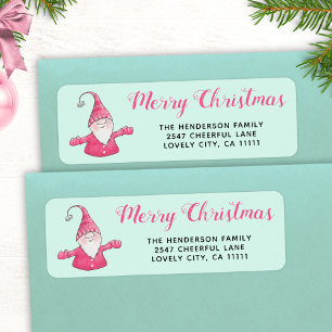 Cute Gnome Pink and Mint Green Christmas Address Label