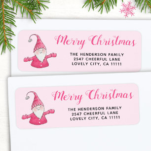 Cute Gnome Pink Christmas Address Label