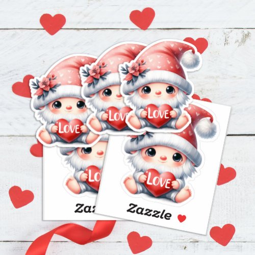 Cute Gnome Pink Red Heart Love Valentines Day Sticker