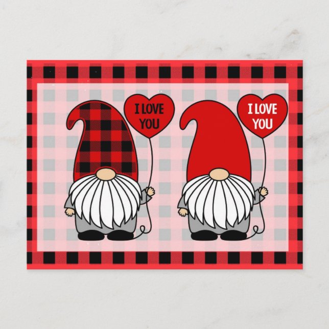 Cute Gnome Plaid I Love You Postcard (Front)