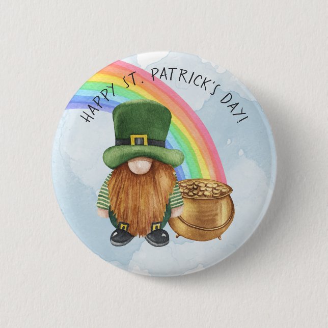 Cute Gnome Pot of Gold Custom St Patrick's Day Button (Front)