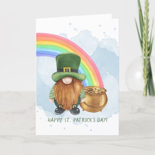 Cute Gnome Pot of Gold Custom St Patricks Day Holiday Card