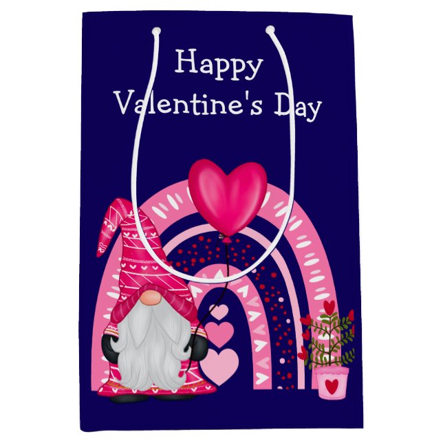 Cute Gnome Rainbow Valentine Medium Gift Bag (Front)