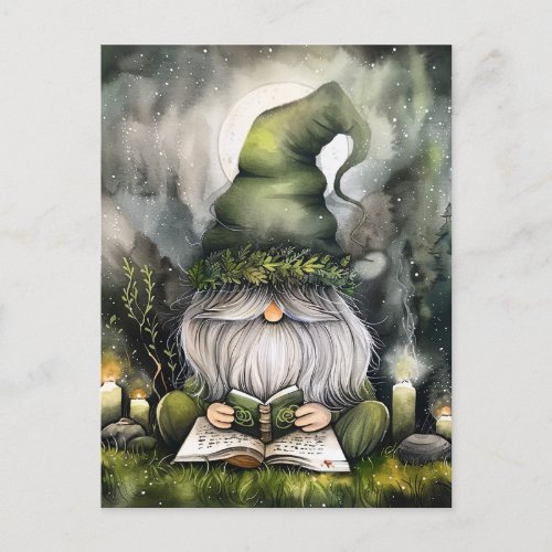 Cute Gnome Reading His Magic Books Postcard