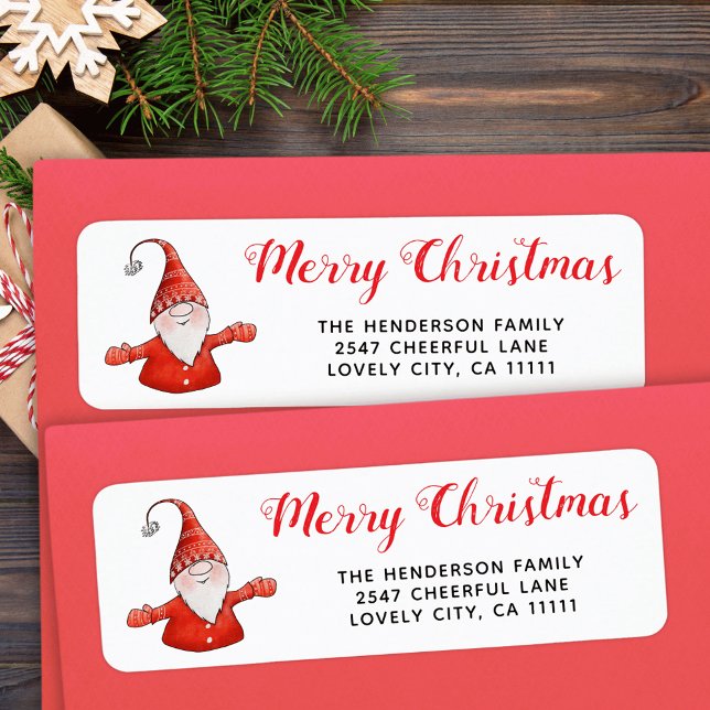 Cute Gnome Red and White Christmas Address Label (Creator Uploaded)