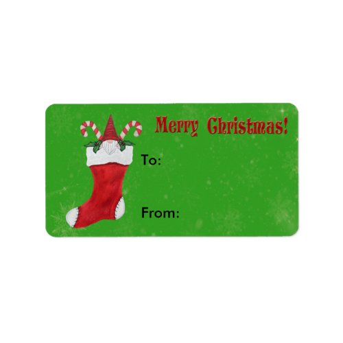 Cute Gnome Red Christmas Stocking Candy Canes Label