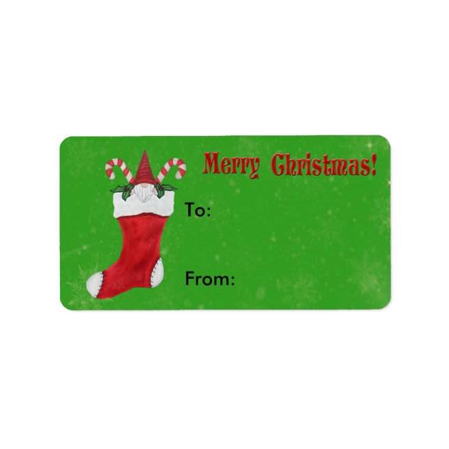Cute Gnome Red Christmas Stocking Candy Canes Label (Front)