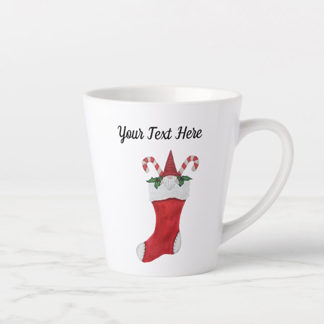 Cute Gnome Red Hat Christmas Stocking Candy Canes Latte Mug (Right)