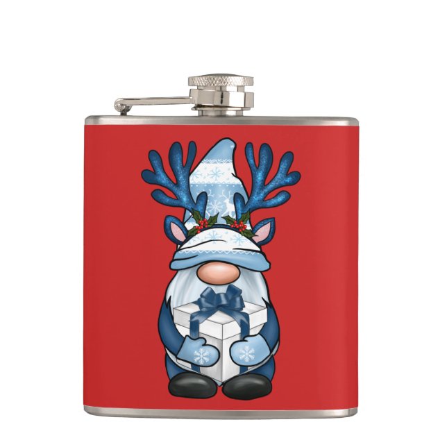 Cute Gnome Reindeer Christmas Stocking Stuffer Flask (Front)