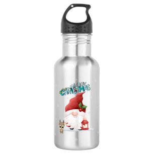 Cute Gnome Santa Claus Reindeer Stainless Steel Water Bottle