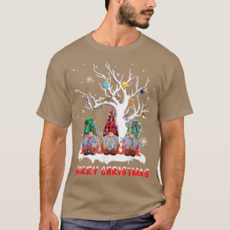 Cute Gnome Santa Hat Buffalo Plaid Christmas Tree T-Shirt