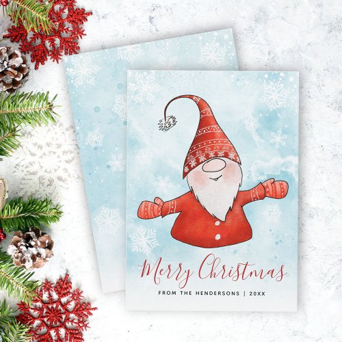 Cute Gnome Santa Merry Christmas Holiday Card