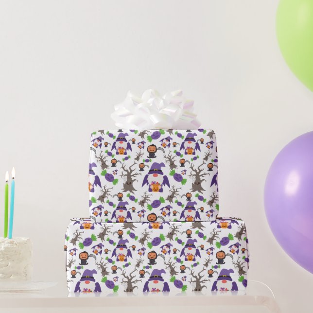 Cute Gnome Scary Pumpkin Treats Halloween Gift  Wrapping Paper (Party Gifts)