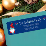 Cute Gnome Simple Modern Holiday Custom Name Blue Label<br><div class="desc">A cute, whimsical Scandinavian designed gnome in red and dusty blue along with tiny dusty blue and red floral berry sprigs and fun typography, all on a navy blue background, will delightfully help decorate your envelopes for Christmas. Feel the warmth and joy of the holiday season whenever you use this...</div>