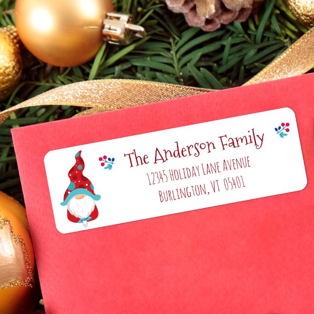 Cute Gnome Simple Modern Holiday Your Name Address Label (Creator Uploaded)