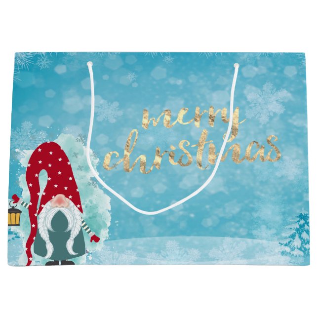 Cute Gnome Snowflakes Holiday Large Gift Bag (Front)