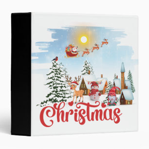 Cute Gnome, Snowman Celebrating Christmas Holiday 3 Ring Binder