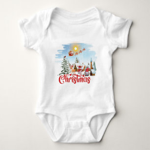Cute Gnome, Snowman Celebrating Christmas Holiday Baby Bodysuit