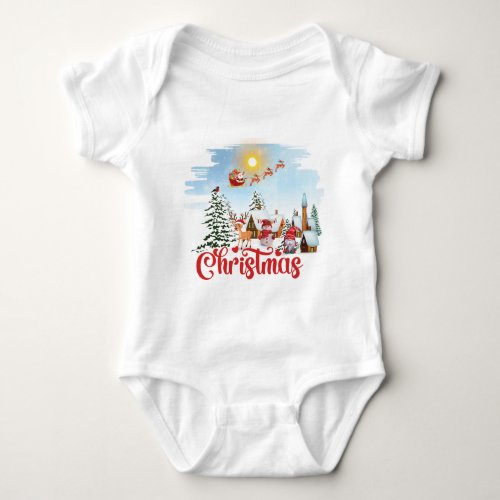 Cute Gnome Snowman Celebrating Christmas Holiday Baby Bodysuit