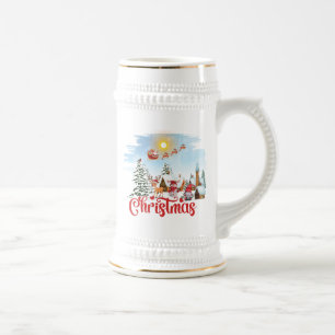 Cute Gnome, Snowman Celebrating Christmas Holiday Beer Stein