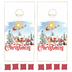 Cute Gnome, Snowman Celebrating Christmas Holiday Cornhole Set