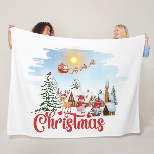 Cute Gnome Snowman Celebrating Christmas Holiday Fleece Blanket