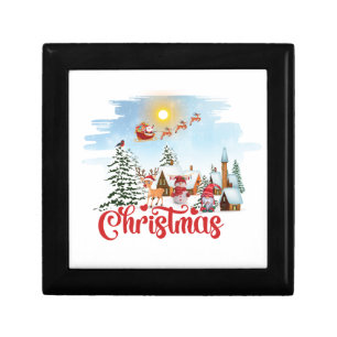 Cute Gnome, Snowman Celebrating Christmas Holiday Gift Box