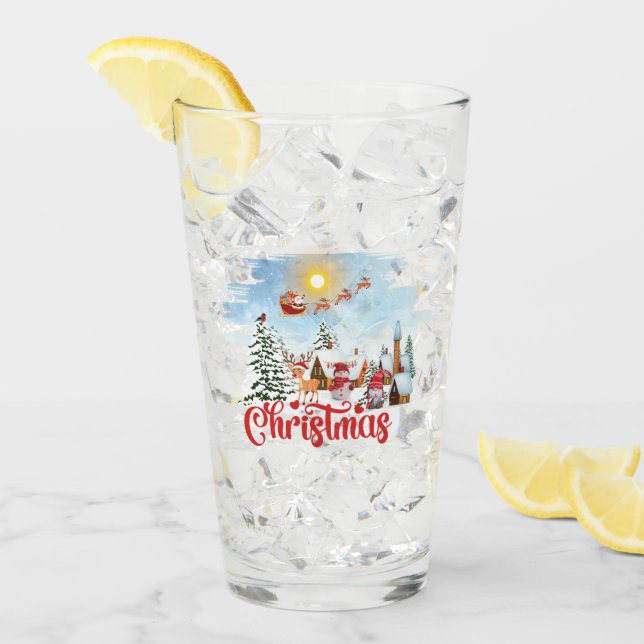 Cute Gnome, Snowman Celebrating Christmas Holiday Glass (Front Ice)