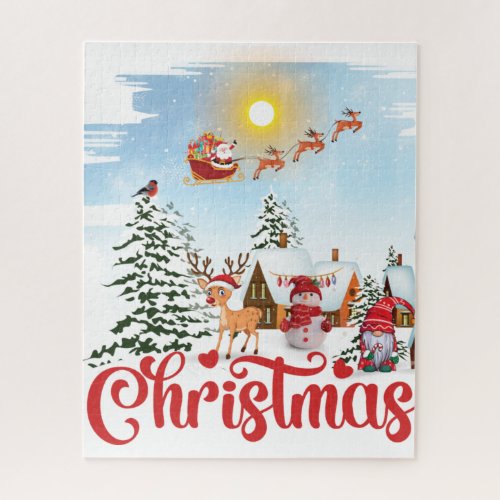 Cute Gnome Snowman Celebrating Christmas Holiday Jigsaw Puzzle