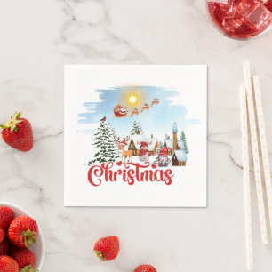 Cute Gnome, Snowman Celebrating Christmas Holiday Napkins