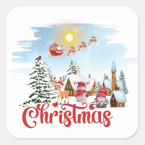 Cute Gnome Snowman Celebrating Christmas Holiday Square Sticker