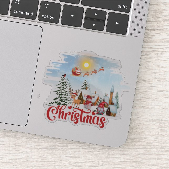 Cute Gnome, Snowman Celebrating Christmas Holiday Sticker (Detail)