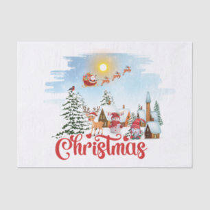 Cute Gnome, Snowman Celebrating Christmas Holiday Tissue Paper
