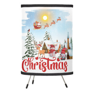 Cute Gnome, Snowman Celebrating Christmas Holiday Tripod Lamp