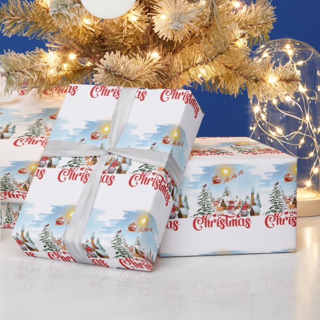 Cute Gnome, Snowman Celebrating Christmas Holiday Wrapping Paper (Holidays)
