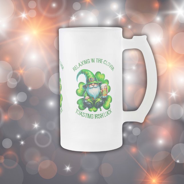 Cute Gnome St Patrick's Day with Beer | Frosted Glass Beer Mug (Creator Uploaded)