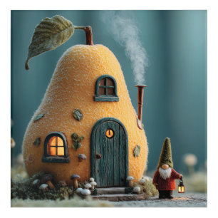 Cute Gnome Standing by a Pear Fairy Cottage Acrylic Print