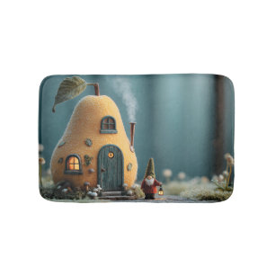 Cute Gnome Standing by a Pear Fairy Cottage Bath Mat