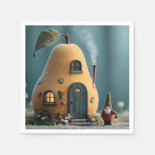 Cute Gnome Standing by a Pear Fairy Cottage Napkins