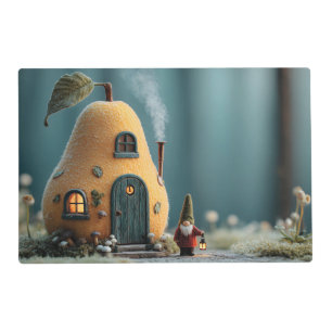 Cute Gnome Standing by a Pear Fairy Cottage Placemat