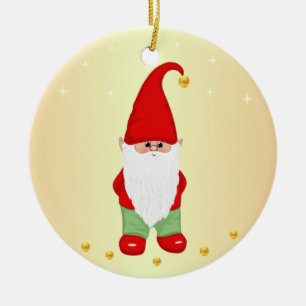 Cute Gnome, Stars and Gold Confetti Ceramic Ornament