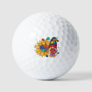 Cute Gnome, Sunflower & Heart Autism Awareness Golf Balls