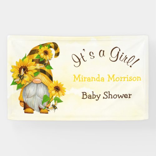 Cute Gnome Sunflowers Bees Baby Shower Banner