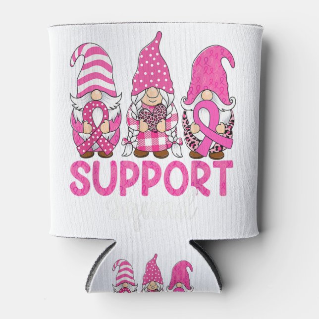 Cute Gnome Support Squad Breast Cancer Awareness Can Cooler (Front)