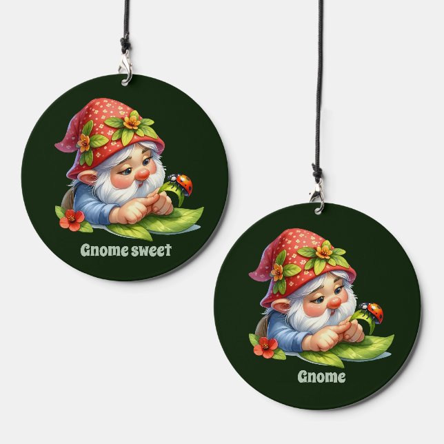 Cute gnome sweet add text  wind chime  (Front & Back)